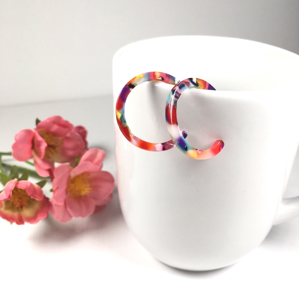 Colorful Mini Resin Hoop Earrings (Dark) - Picture 4 of 5